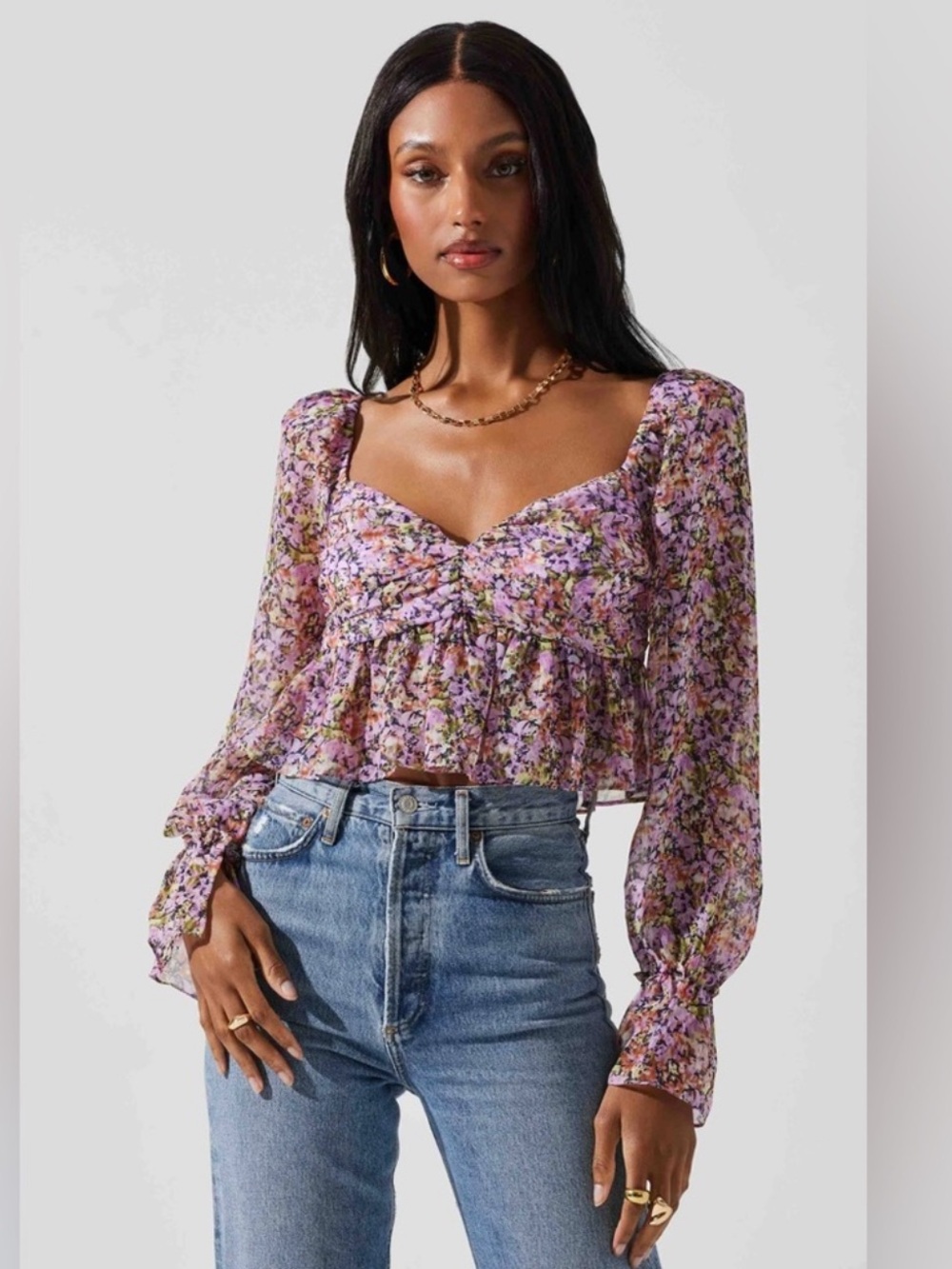 ASTR The Label Luann Top in Purple Navy Floral, Size XL, NWT